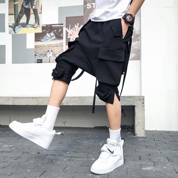 Männer Shorts Multi Taschen Bänder Cargo Mens Harajuku Hip Hop Drop Crotch Kurze Hosen Koreanischen Stil Casual