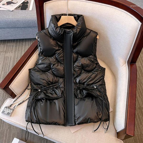 Coletes femininos Jaqueta feminina de algodão de penas para mulheres Roupas pretas leves sem mangas Colete Chalecos Para Mujer Q380