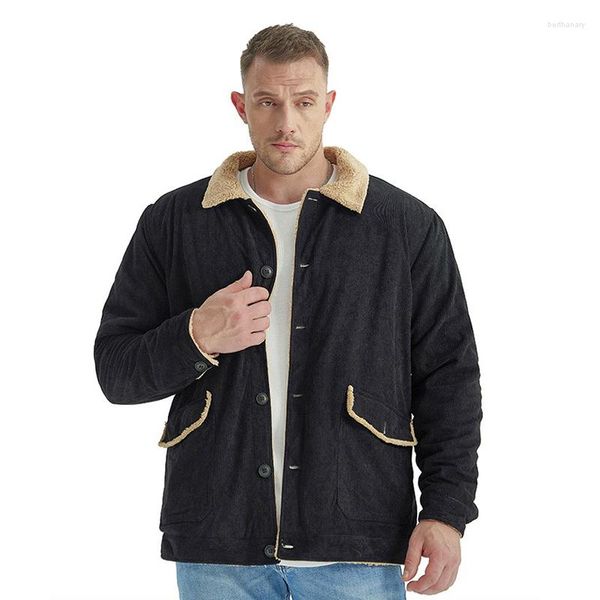 Herrenjacken Cordjacke Plus Samt Dicke Warme Einfarbige Revers Retro Lose Lamm Herbst und Winter 2023