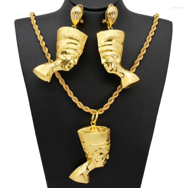Halskette Ohrringe Set Sets Für Frauen Antike Ägyptische Pharao Anhänger Italien Design Damen Gold Farbe Kupfer Schmuck