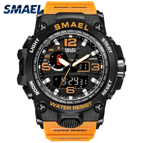 Relógio masculino Sport SMAEL Relógio para homens Original Dual Time Display LED Retroiluminação Cronômetro eletrônico 1545 Relógios populares Dropship