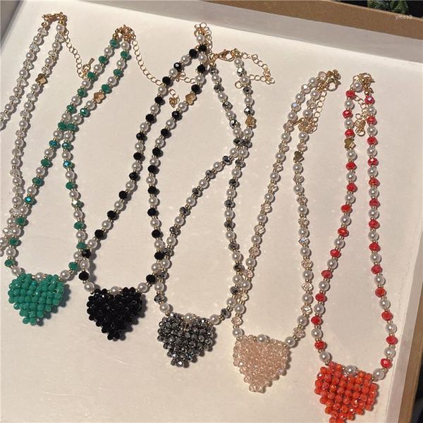 Anhänger Halsketten Rocailles Perlen Temperament Herzförmige Charms Ketten Transparent Süße Halskette Y2k Schmuck Für Frauen