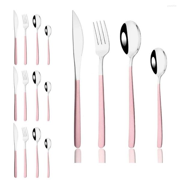 Set di posate Set di posate in acciaio inossidabile 18/10 rosa argento 16 pezzi Posate Coltello da bistecca Forchetta Cucchiaio Posate Posate Posate