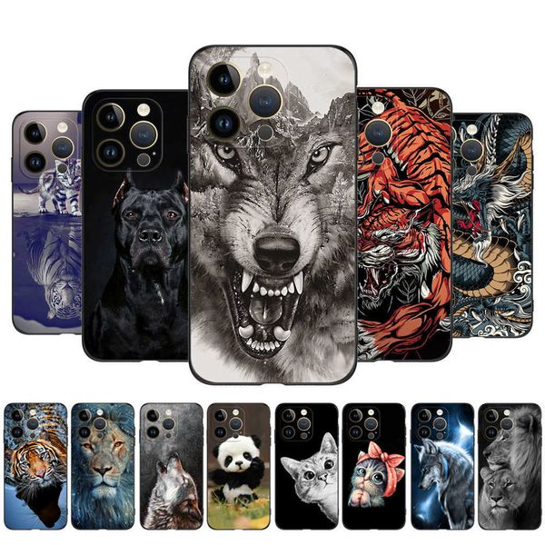 Per IPhone 14 Pro PLUS Custodia Max Cover posteriore per telefono Soft Silicone Black Tpu Lion Wolf Tiger Dragon