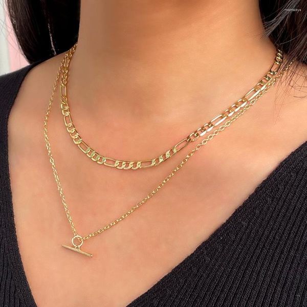 Catene JJFOUCS Fashion Golden Simple Multi-layer Metal Choker Collane per le donne Minimalista Toggle Chiusure Collana con ciondolo Gioielli