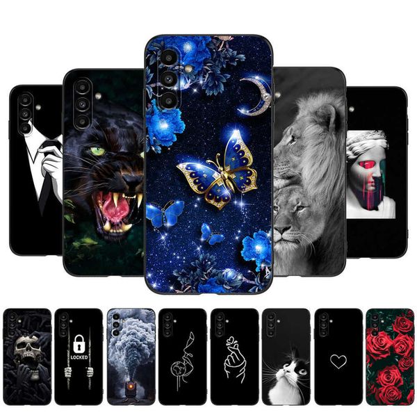 Para Samsung Galaxy A04s capa traseira do telefone silicone macio protetor preto TPU gato borboleta