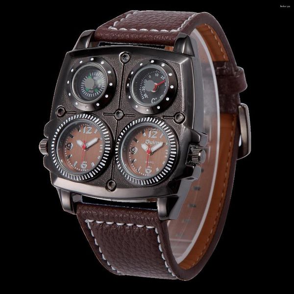 Orologi da polso 2023 Quadrante grande Doppio movimento Orologio al quarzo Bussola Termometro Cintura da uomo decorativa Uomo Reloj Hombre