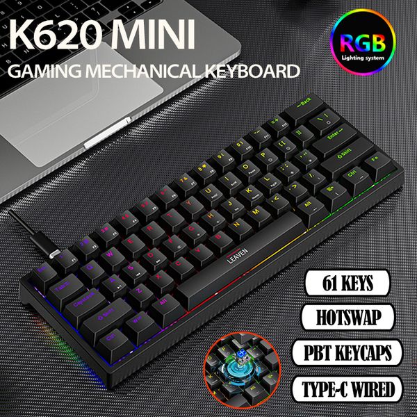 Tastaturen 61 Tasten 60 % Mini-Gaming-Mechanische Tastatur RGB-Swap Typ-C Kabelgebundene Gaming-Tastaturen Ergonomie-Tastatur PBT-Tastenkappen für Gamer 230715