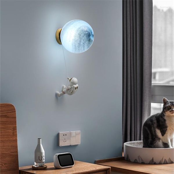 Lampada da parete Camera dei bambini Moon Modern Minimalista Creativo Full Copper Cartoon Boy Bedroom Bedside Background