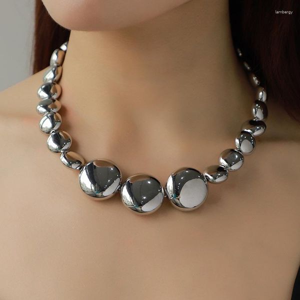 Ketten Große Perlen Halsketten Edelstahl Hip Hop Schmuck Silber Farbe Halskette 2023 Für Männer/frauen