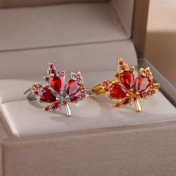 Anéis de casamento bonito planta para mulheres ouro prata cor marquise pedra vermelha bandas de zircônio ajustável dedo indicador jóias