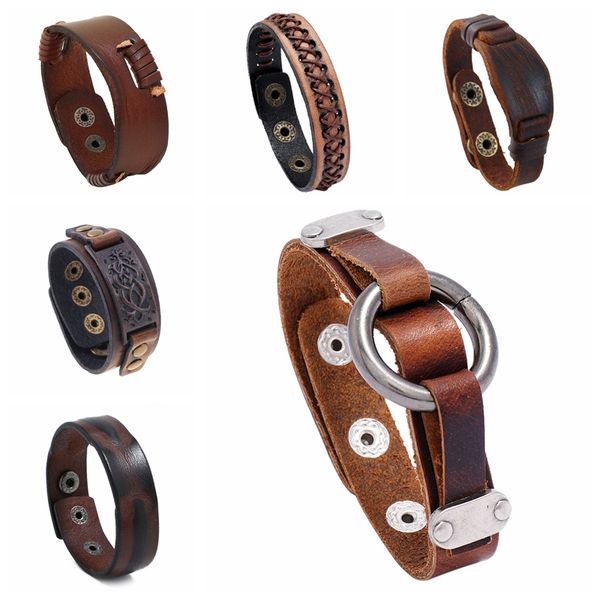 Pulseira de couro para homens pulseira de couro genuíno pulseira de punho com fecho de pressão ajustável acessórios para joias