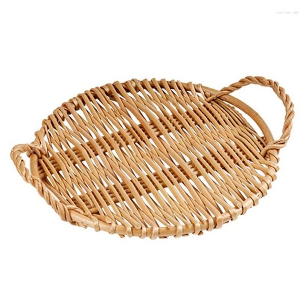 Piatti Vassoio Portaoggetti In Rattan Pane Cesti Di Frutta Con Manico Cesto Di Vimini Intrecciato A Mano Espositore Per La Colazione