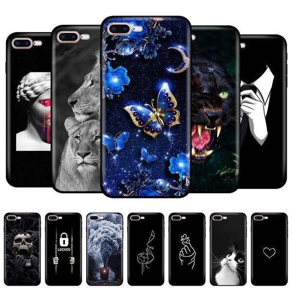 Для iPhone 7 8 Case Silicon Soft Tpu Shell Cover Apple iPhone Plus Bag Funda Coque Etui Bumper Paiting Black Case