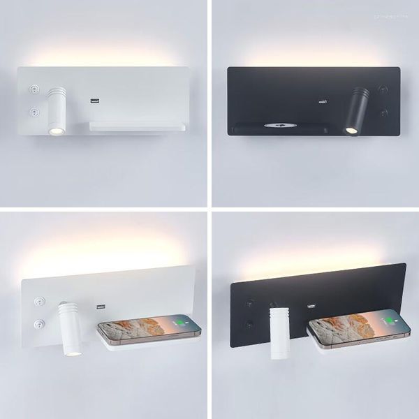 Lampada da parete da comodino creativa con ricarica wireless USB El Camera da letto minimalista moderna