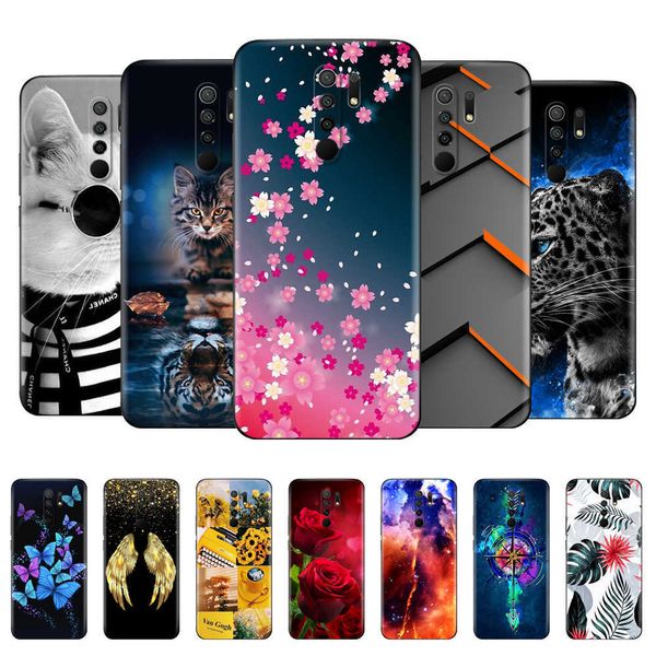 Für Xiaomi Redmi 9 Fall 6,53 Zoll Zurück Telefon Abdeckung Etui Bumper Weiche Silicon Schutzhülle Gemalt Coque Schwarz Tpu Fall