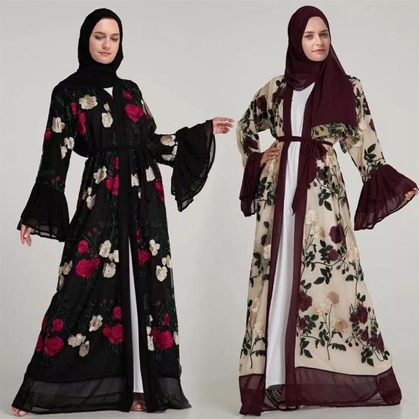 2019 Nuovo arrivo donne musulmane abito floreale Abaya fabbrica donne islamiche ricamo Dubai Abaya S-2XL Plus Size Dress2604