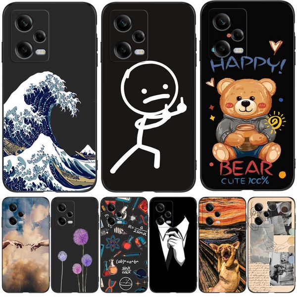 Для Xiaomi Redmi Note 12 Pro 4G 5G Plus + Global Case Cople Cople Black TPU Dog Cat Flower Pattern