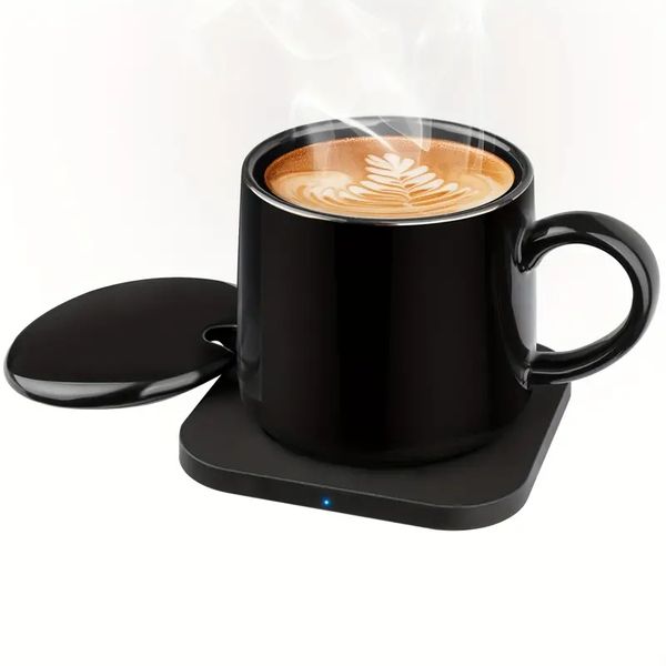 1 set set di tazze scaldatazze da caffè, scaldatazze per bevande per uso da scrivania in ufficio a casa, regali per il caffè, elettrico 15 Watt, 12 OZ, scaldabevande elettrico per tazza in porcellana di grado AB