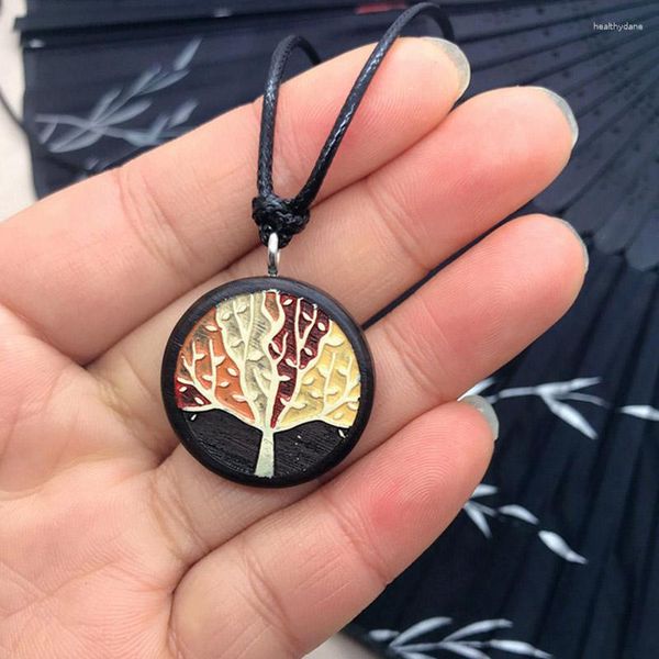 Anhänger Halsketten Kreative Hirsch Lotus Wald Baum Holz Schwarz Halskette Ornament Frauen Geschenk Trend Mode Schmuck Japanische Korea Handmade