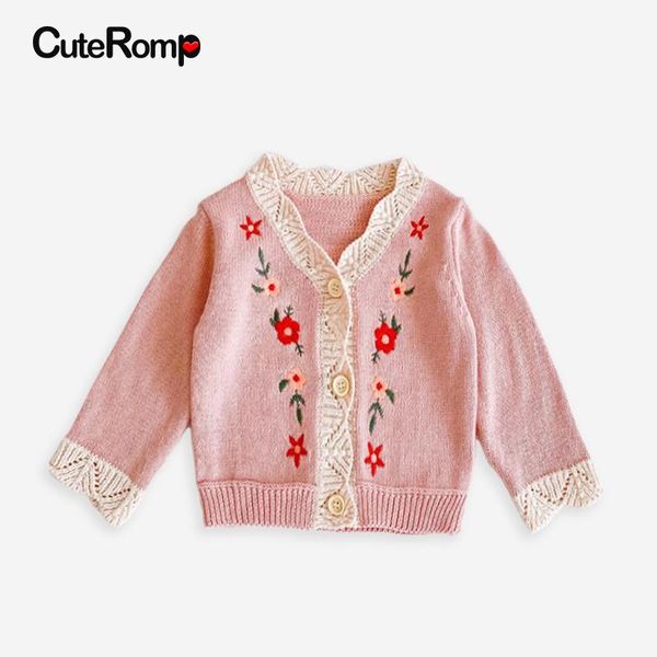 Vestidos infantil da criança bebê malha de menina longa de manga longa Cardigã rosa suéter para 03 anos de flores sem mangas