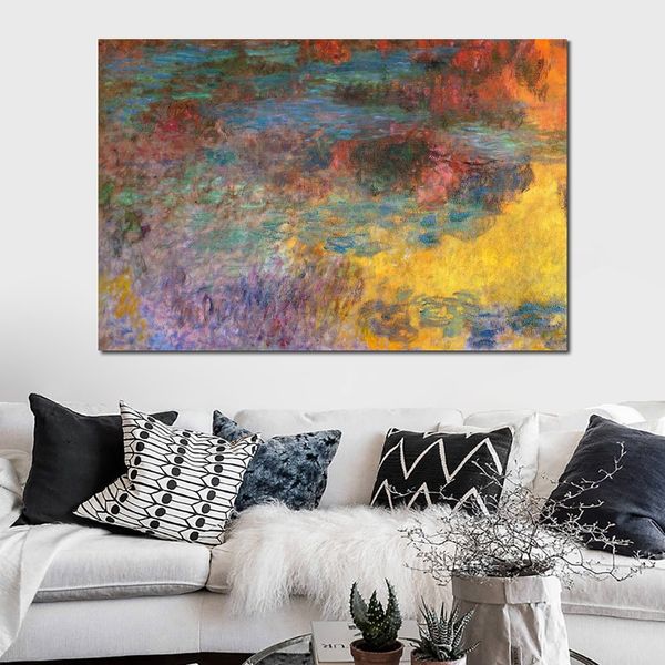 Impressionista su tela Water Lily Pond sera Claude Monet pittura a olio paesaggio fatto a mano arredamento moderno della camera da letto