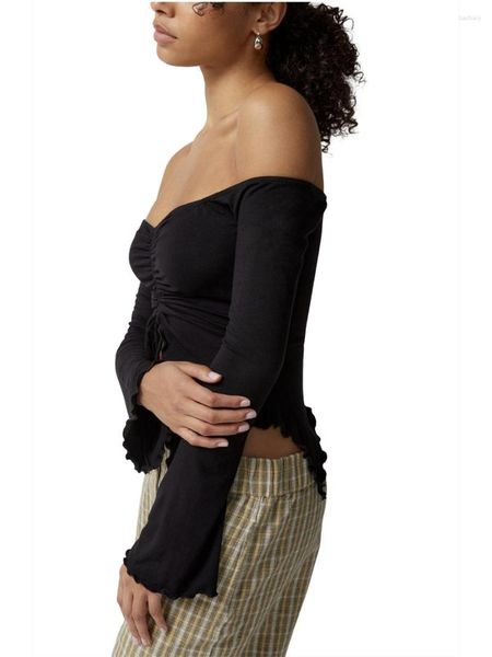 Camicette da donna Camicetta corta a tunica stile vintage con spalle scoperte in pizzo da donna per abbigliamento casual quotidiano