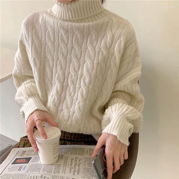 Maglioni da donna Pullover invernali spessi Donne coreane Dolcevita Allentato Stile Preppy Maglione manica lanterna Maglieria casual femminile tenera