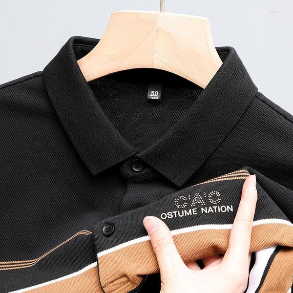 Polos masculinos verão puro algodão masculino lapela manga curta camiseta listrada diamante moda respirável high end casual negócios polo