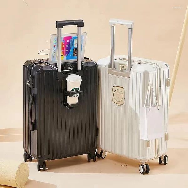 Suitcases Multi-functional 24 Inch Luggage USB Charging Port With Cup Holder Travel Box Spinner Wheel Large Capacity Trolley Suitcase