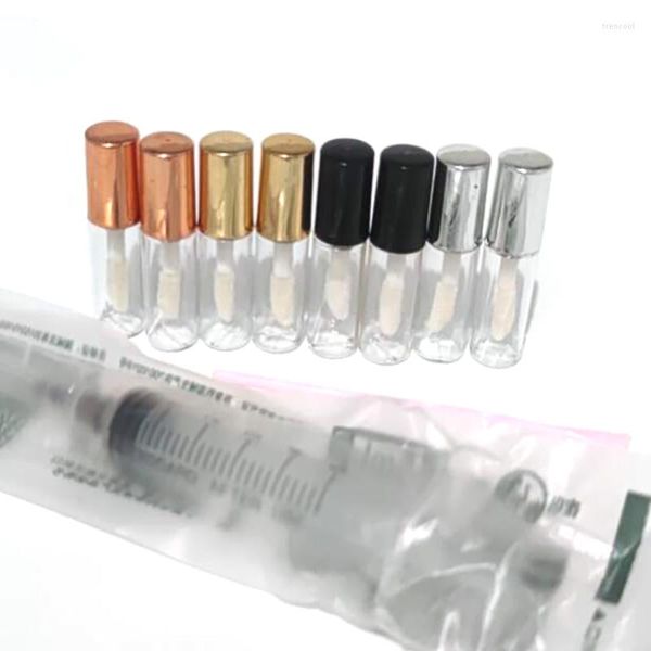Aufbewahrungsflaschen 50/100 Stück 1,2 ml leere klare PET-Lipgloss-Röhrchen Kunststoffrohr Lippenstift Mini-Probenkosmetikbehälter mit Roségoldkappe