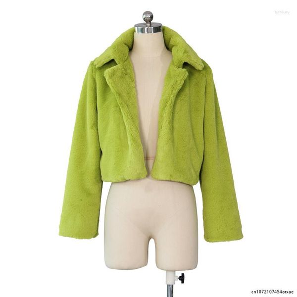 Pelliccia di pelliccia autunno inverno inverno fux coat alla moda sexy girare il colletto fitti giacche da peluche ladies sottile outwear