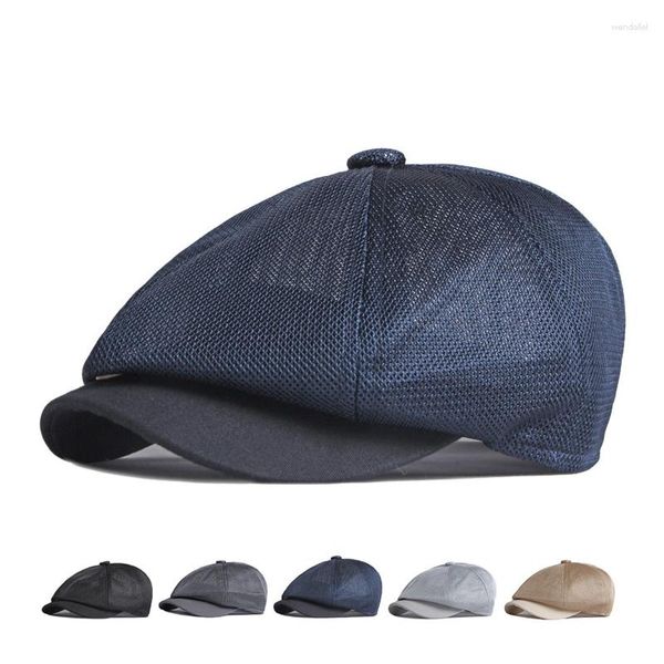 Berets Summer Mesh Octagonal Cap Men's British Vintag Beret Flat Caps Sboy для мужчин Гэтсби