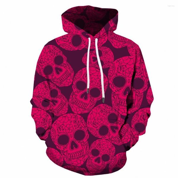 Erkek Hoodies 3D Kafatası Sweatshirts Erkekler Rose Kırmızı Hoodie Baskı İskeleti Baskılı Hip Hop Hoody Anime Mens Giyim Komik Kış