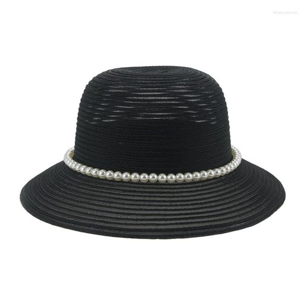 Chapéus de aba larga para mulheres de verão palha chapéu de balde de luxo proteção de praia feminino preto branco sombreros de mujer