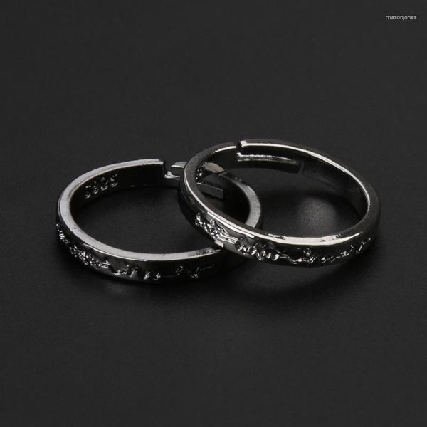 Eheringe 1 Paar Liebhaber Ring Schriftzug Schwarz Weiß EKG Muster Einstellbar für Männer Frauen Koreanischer Stil Studenten Einfache Freundinnen