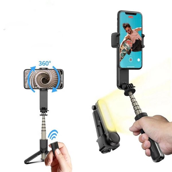 Stabilizzatore cardanico con rotazione a 360 gradi a distanza wireless per telefono cellulare L09 Mini selfie stick pieghevole con luce a LED