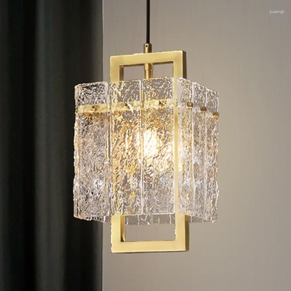 Pendelleuchten Kronleuchter für Küche Insel Schlafzimmer Badezimmer Gold Quadratische Glasdrähte Hanglamp Moderne LED-Innenbeleuchtung Lichter