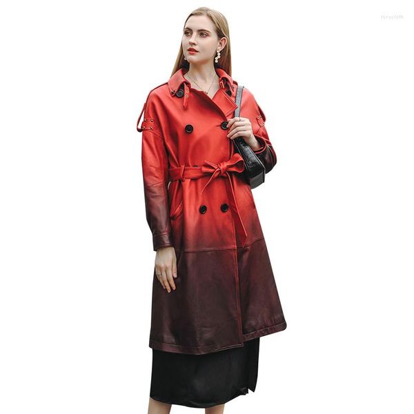 Jaqueta de couro real genuíno feminino outono inverno casaco roupas femininas 2023 coreano longo pele de carneiro blusas femininas zt4241
