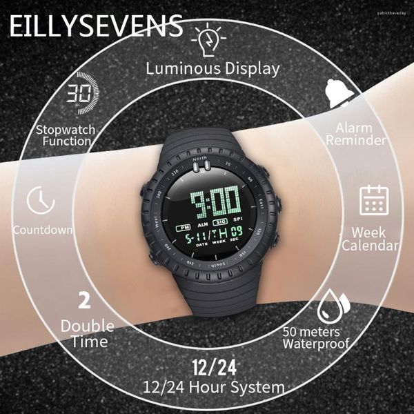 Relógios de pulso Relógio de silicone resistente à água de 50 m Multifuncional Exibição de data Despertador Cronômetro Relógio Moda Masculino Digital Esporte