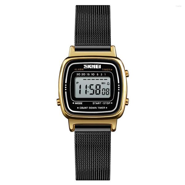 Armbanduhren SKMEI 1252 Damenuhr Mesh-Gürtel Edelstahl Quadratisches verstellbares Armband Wasserdichte Digitaluhren für Frauen