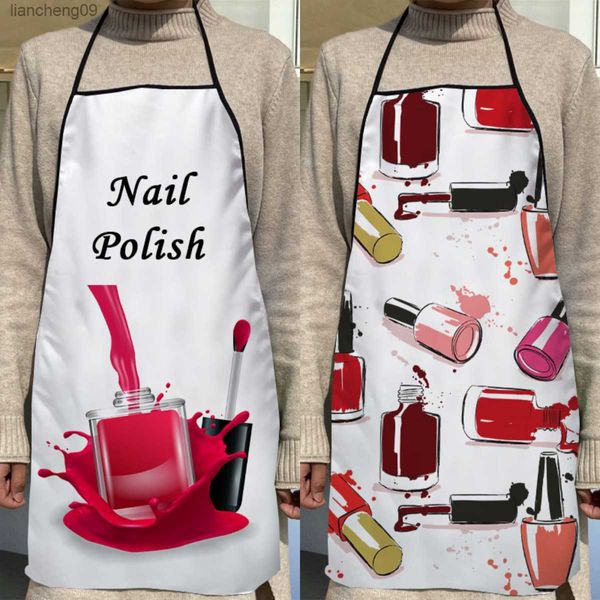 Schöne Mode Design Nagellack Schürze Shop Für Frauen Geschenk Oxford Stoff Reinigung Pinafore Hause Kochen Zubehör Schürze L230620