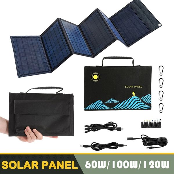 Baterias 100 W Bolsa dobrável para painel solar USBDC Carregador de saída portátil Dispositivo de carregamento dobrável Fonte de alimentação externa 230715