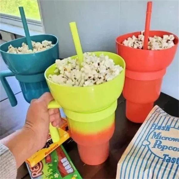 Set di stoviglie Tazza di cannuccia di grande capacità con manico Coca-Cola Popcorn Multifunzionale Strumento per bere in plastica per cinema Beach Staccabile