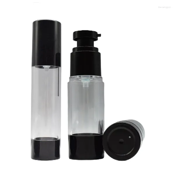 Bottiglie di stoccaggio 50 ml 30 ml 15 ml Ventola classica Pompa di lozione per aria nere Pompa a bottiglia trasparente in plastica Contenitore da viaggio per imballaggio cosmetico Riutilizzabile