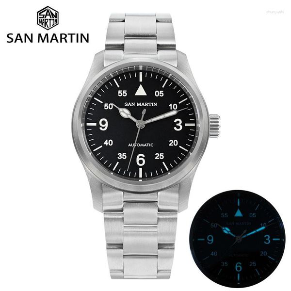 Relógios de pulso San Martin Sports Men Watch Miyota 8215 Moda Simples Automático Mecânico Safira 100m Impermeável BGW-9 Luminoso