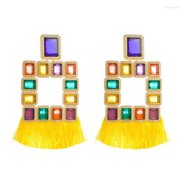 Brincos Pendentes Amarelo Cristal Brinco Pingente Feminino Jóias Étnicas Criativas Geométricas Ocas Strass Natal Atacado