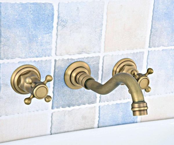 Rubinetti per lavabo da bagno Ottone antico retrò Doppia maniglia a croce Montaggio a parete 3 fori Diffuso Lavabo per lavabo Rubinetto per lavabo Rubinetto Dsf527