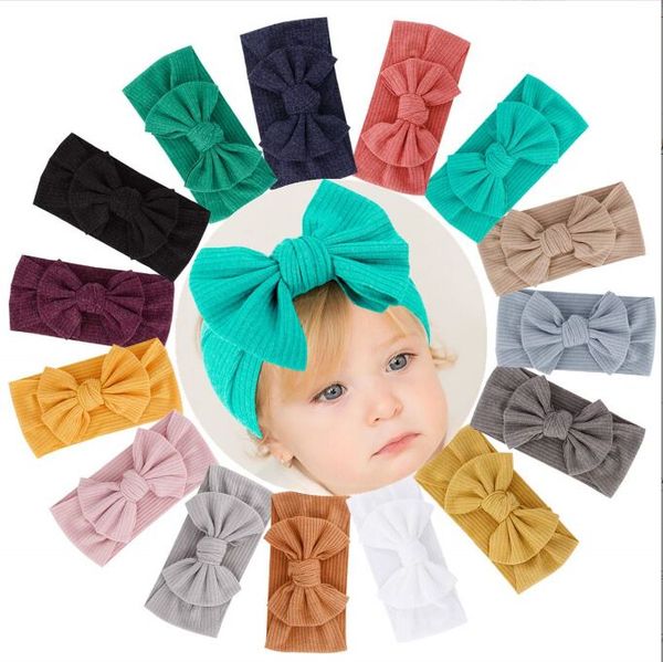 Faixa de cabelo sólida para bebês 20 cores Boho Bows Headbands Infant Girls Bohemian Hair Bows Kids Nylon Elástico Headband Acessórios para o cabelo do bebê