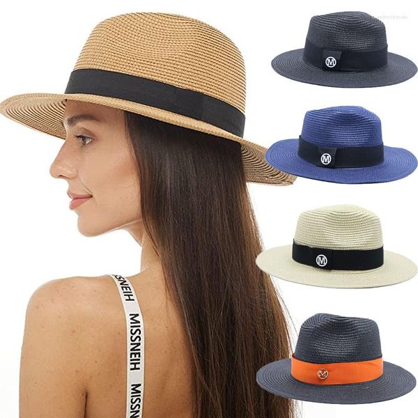 Berretti Designer Wide Brim Beach Sun Hat Natural Panama Women Summer Soft Fedora Travel UPF50 Protezione UV Paglia